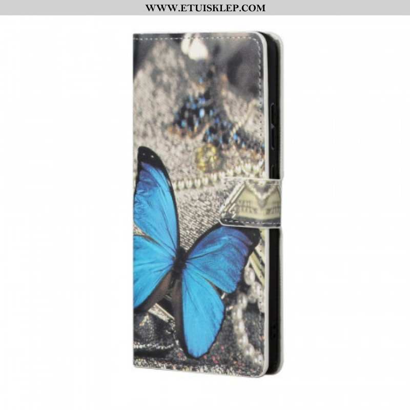 Etui Folio do Samsung Galaxy S22 Plus 5G Prestiżowy Motyl W Kolorze Niebieskim
